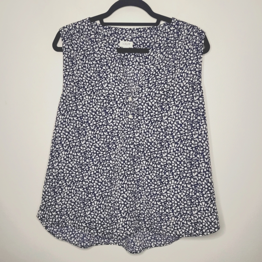 J.Crew Women's Size L Black & White Sleeveless Floral Top